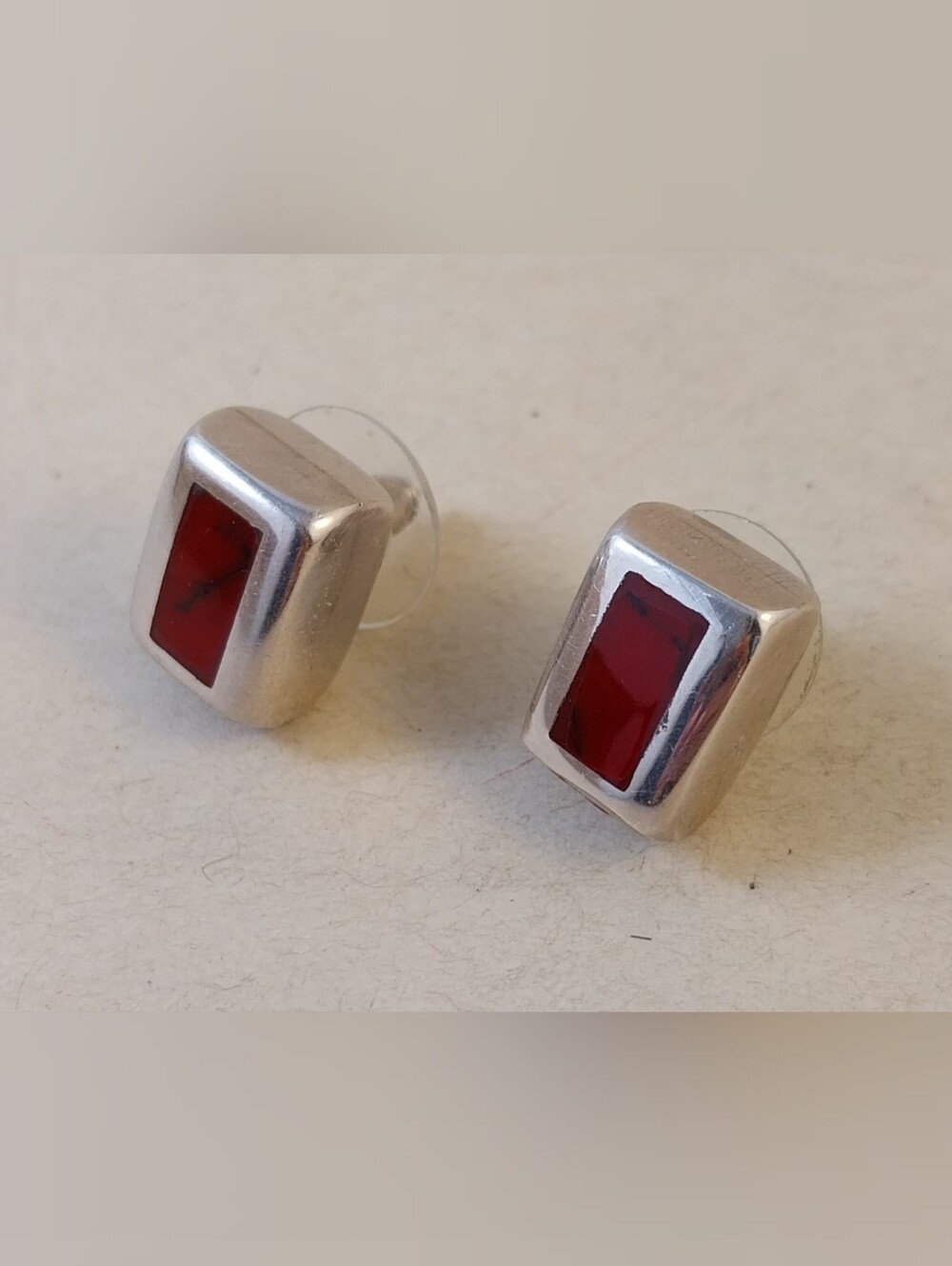 Taxco Sterling Silver Stud Earrings with Red Jasper